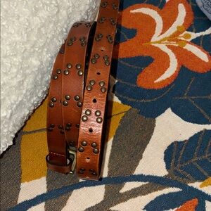 Garnet Hill Brown Leather Belt with Gold Buckle, medium